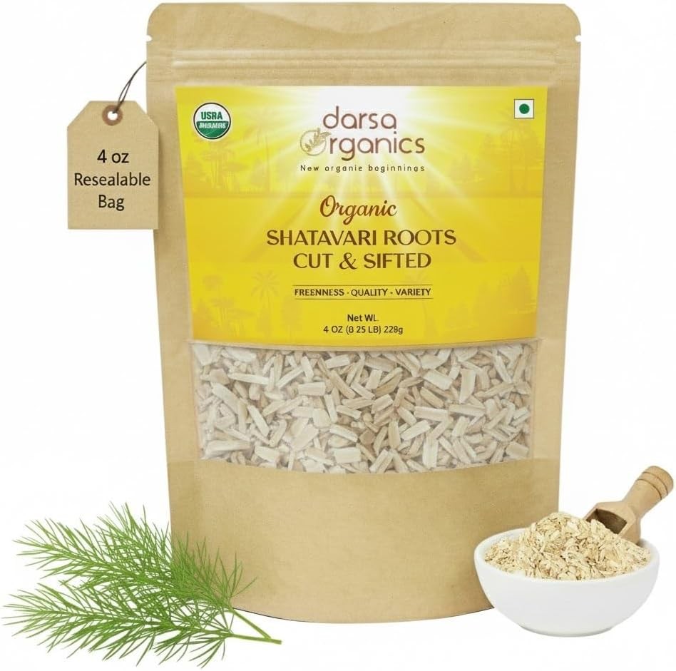 Shatavari Root 4 oz – Premium Cut and Sifted Organic Shatavari from India,