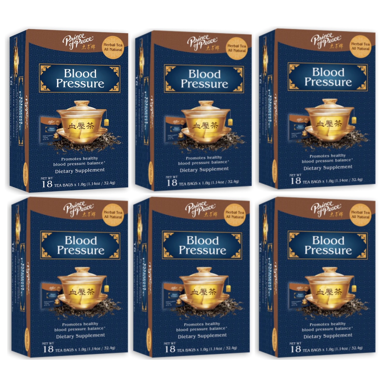 Blood Pressure Tea Herbal Tea-6 Boxes- 18 Tea Bags Each Box -Prince of Peace