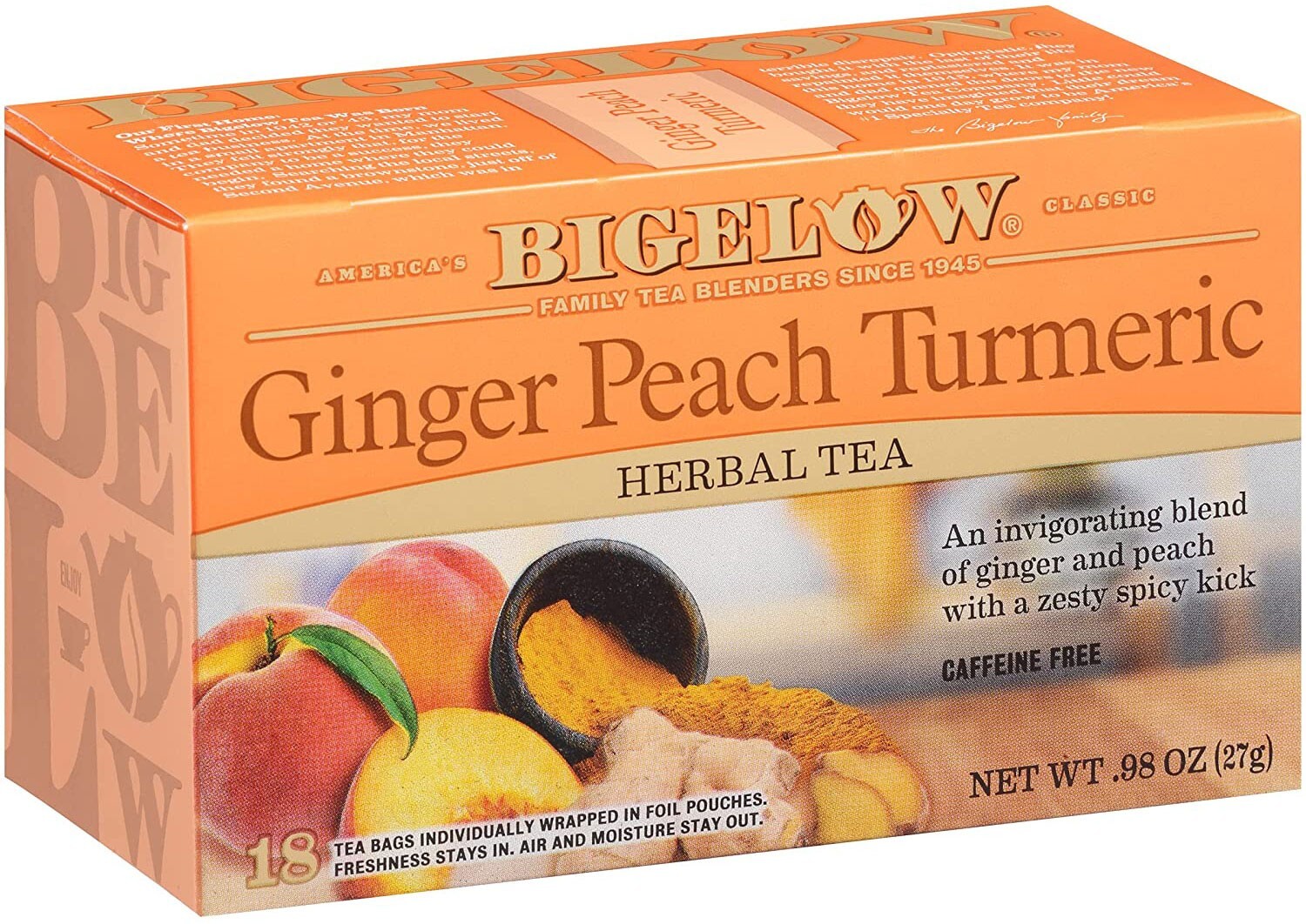 Bigelow Ginger Peach Turmeric Herbal Tea – 18 tea bags