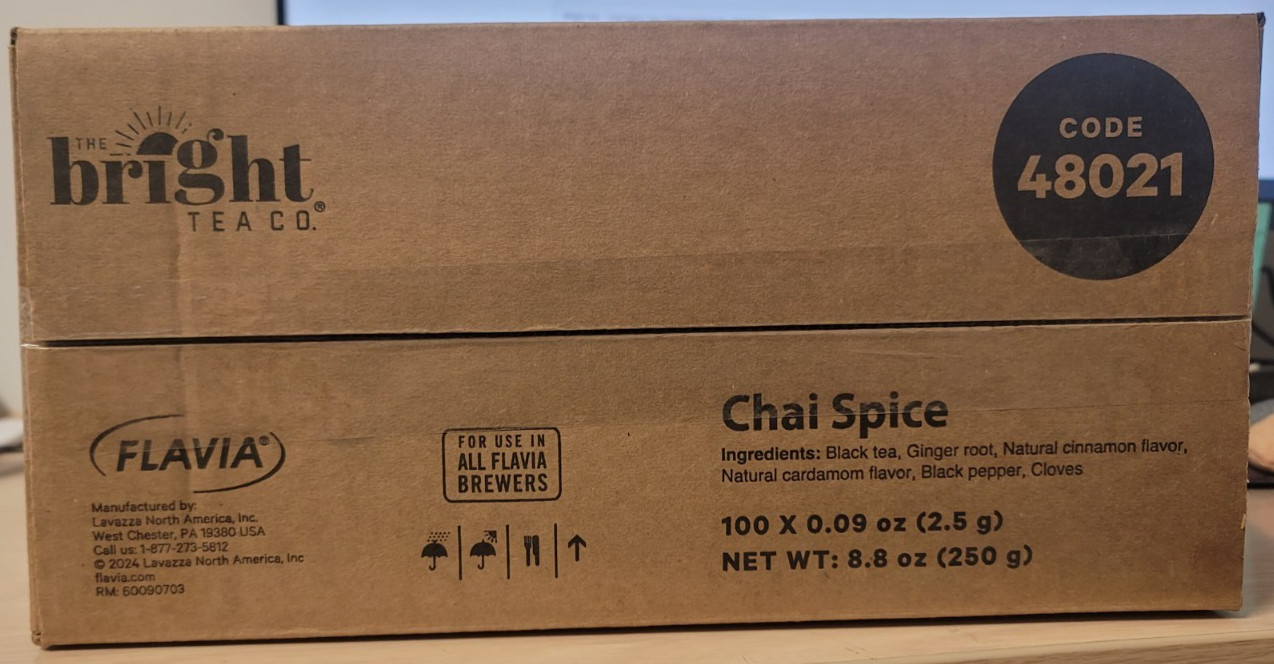Flavia Freshpacks, The Bright Tea Co – Chai Spice Tea, 100/Carton – 48021