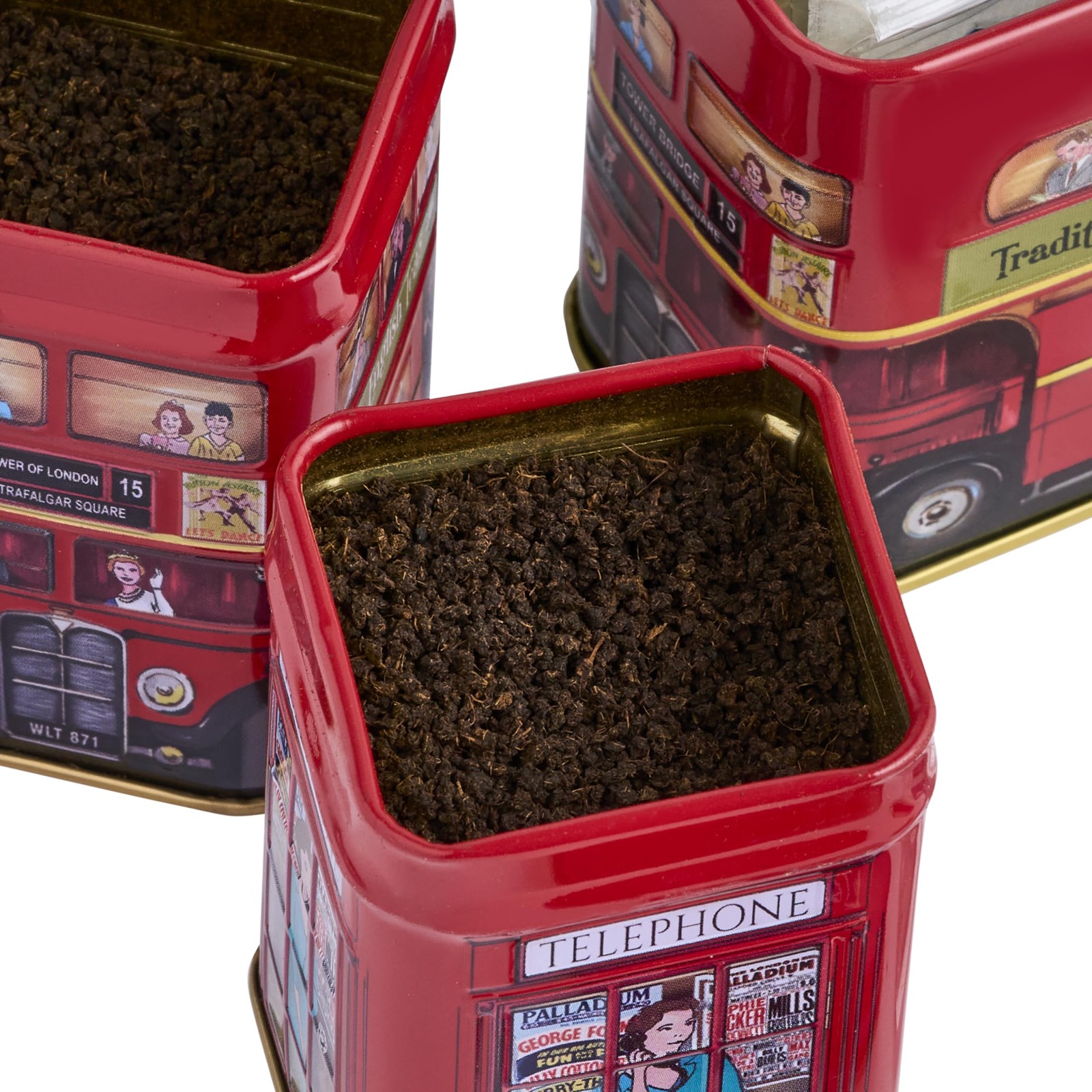 British Tea Tin Set with 2 oz Loose Leaf Tea & 10 Tea Bags