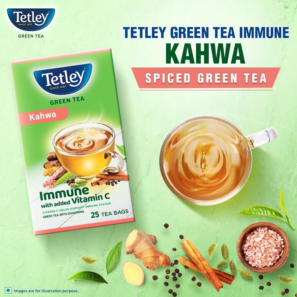 Tetley Green Tea Immune Kahwa with Pink Salt, Ginger, Cardamom Spiced green tea