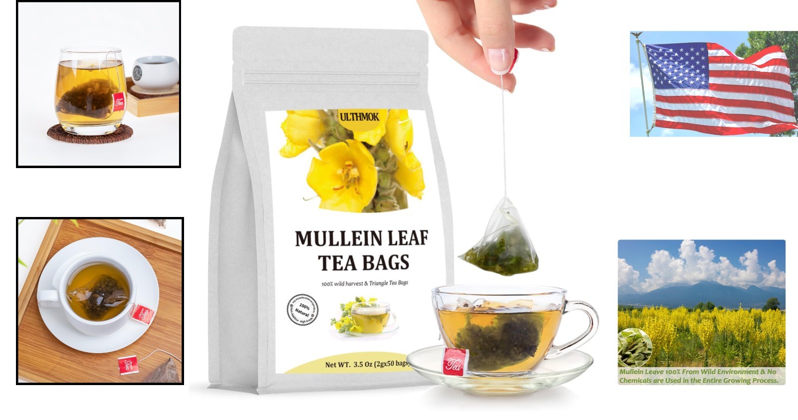 Caffeine-Free Mullein Leaf Tea – 100% Natural, 50 Bags for Respiratory Wellness