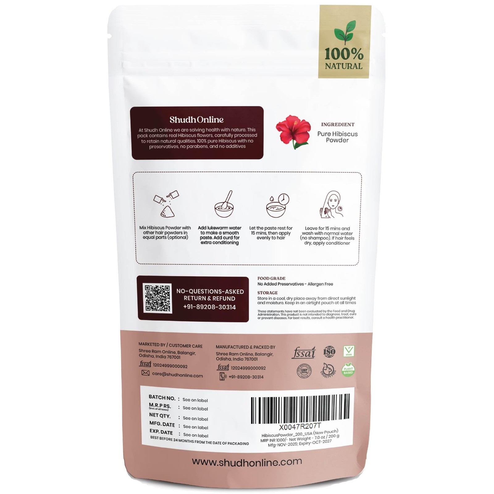 Organic Hibiscus Powder for Hair Growth (7 oz – 7.05 Ounce (Pack of 1), Pink