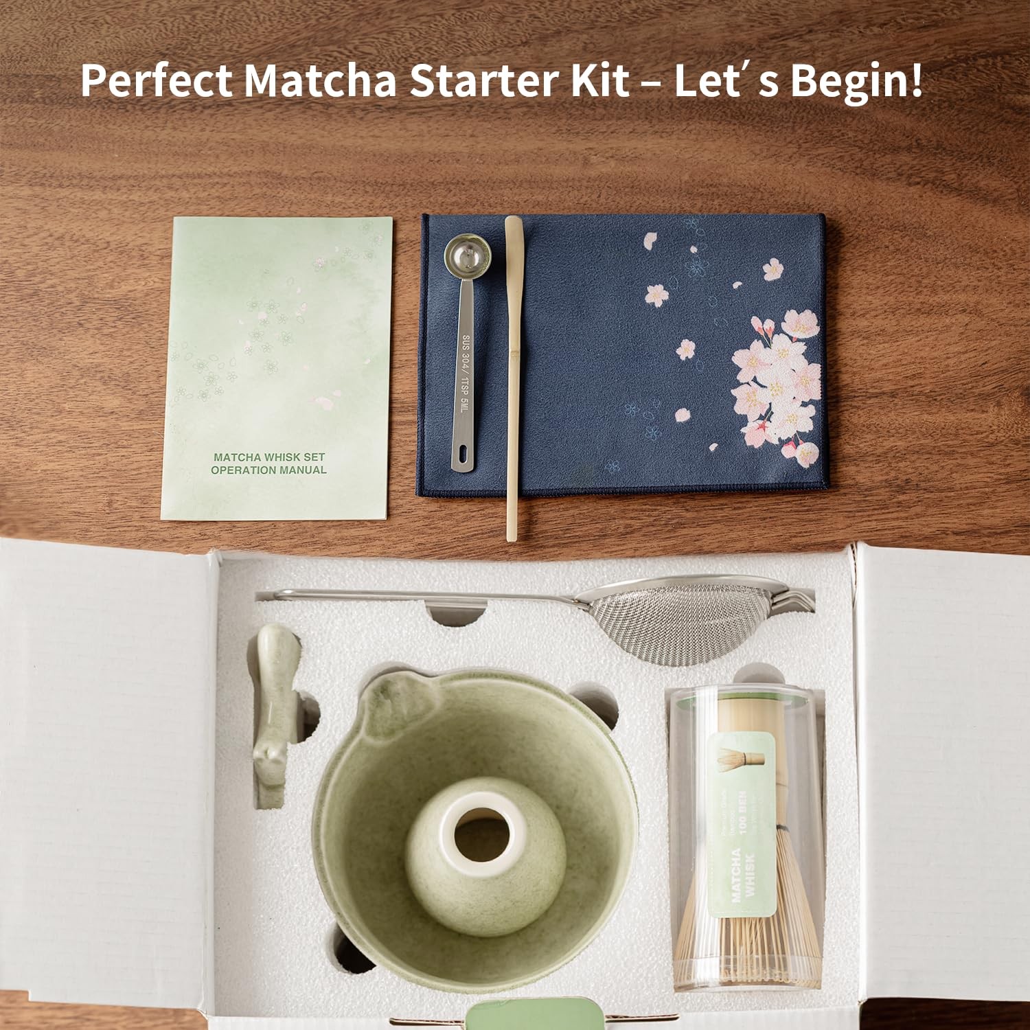 Matcha Whisk Set Ceramic Bowl Tea Ceremony Kit 8 Pc Gift Set for Beginners