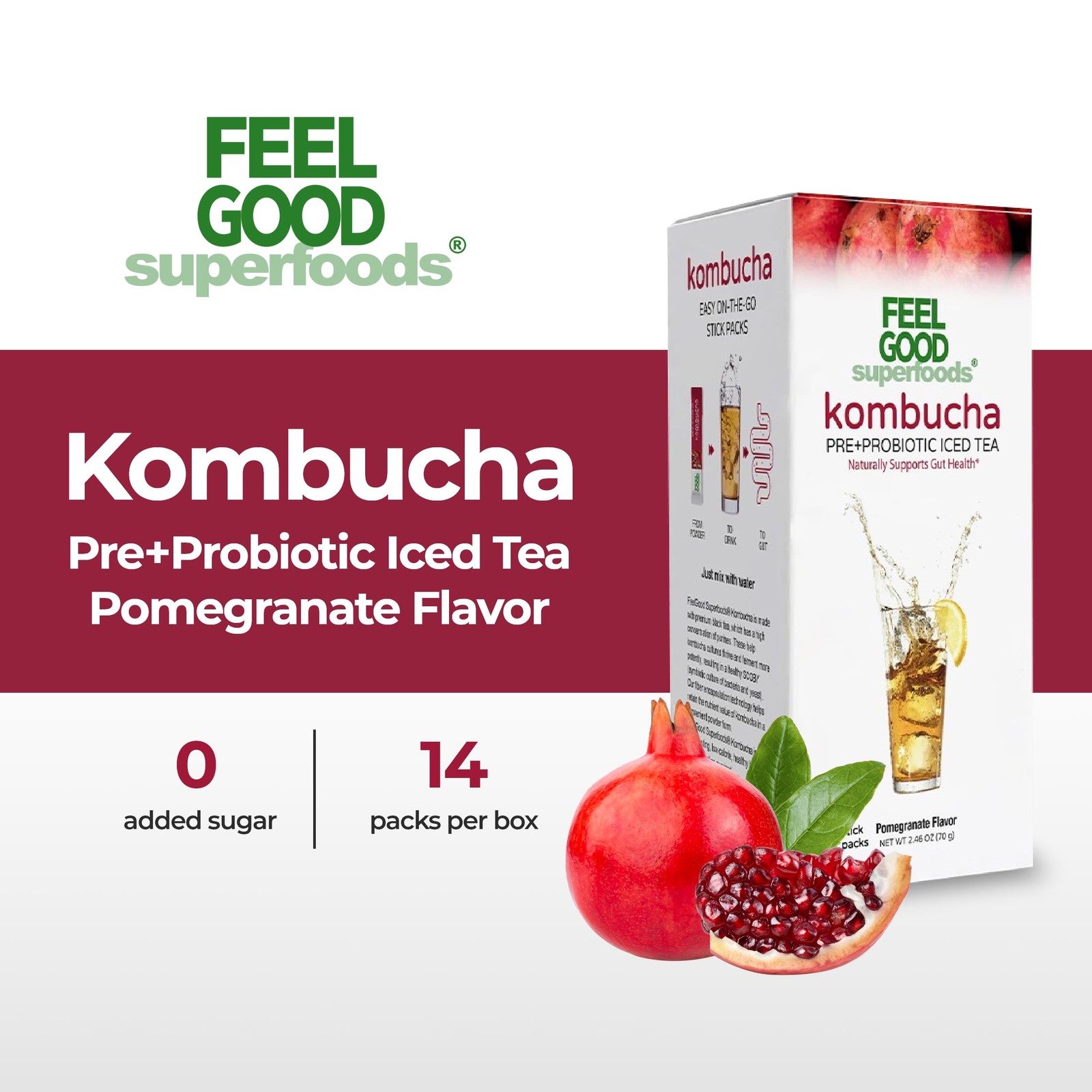 Kombucha Iced Tea Packets, Delicious Pomegranate Flavored Refreshing Instant …
