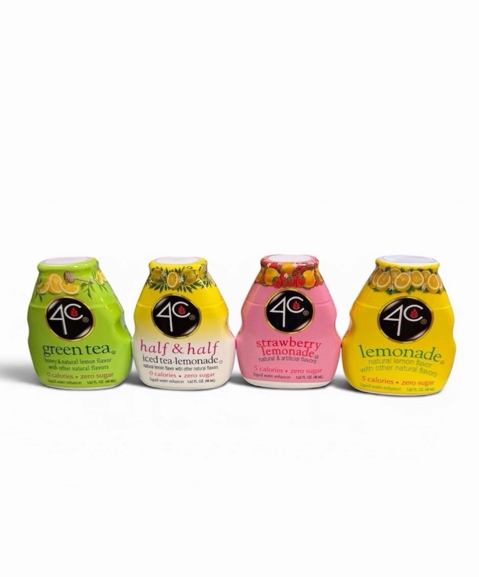 4C Water Enhancer 4-Pack Bundle Green Tea Lemonade Strawberry Half & Half