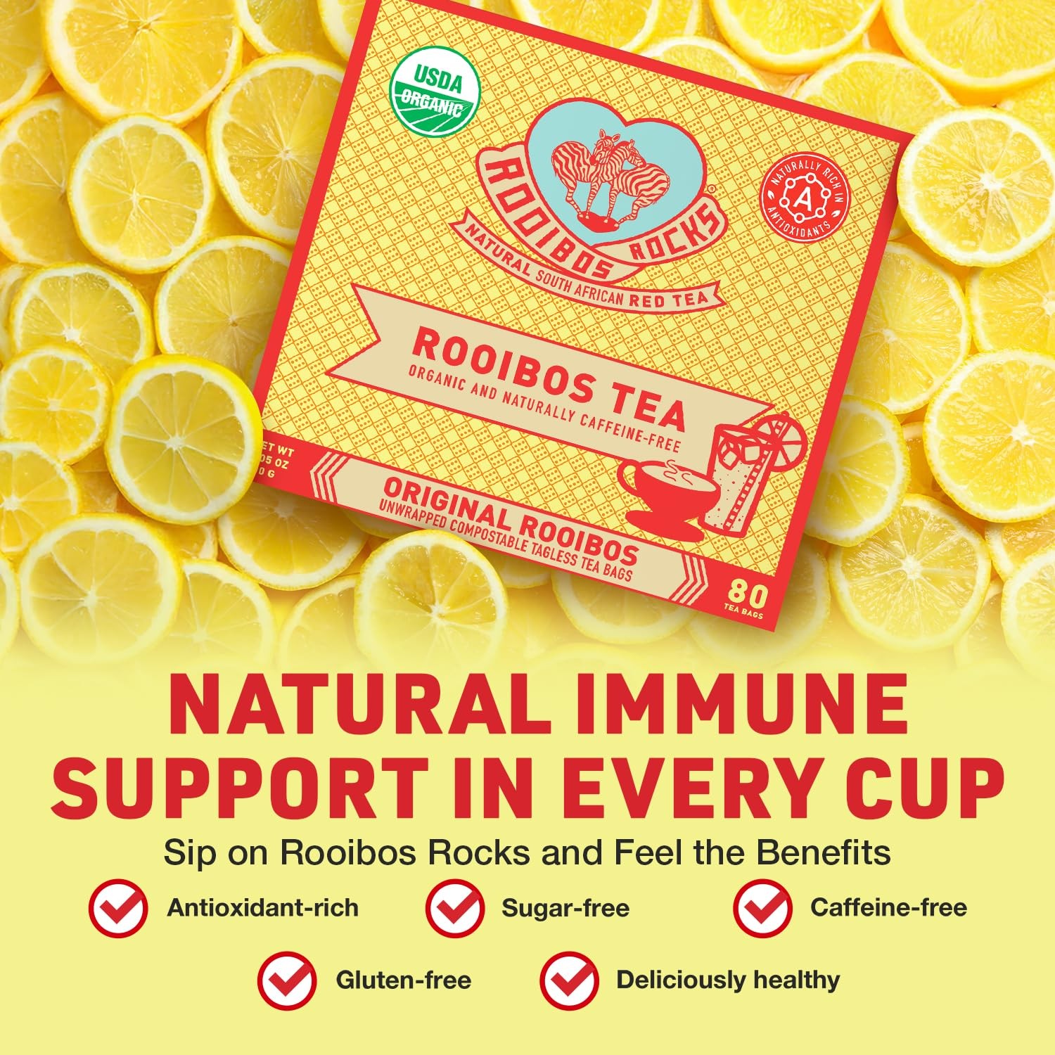 Caffeine Free Organic Rooibos Tea Bags 80 Naturally Sweet Herbal Low Tannin
