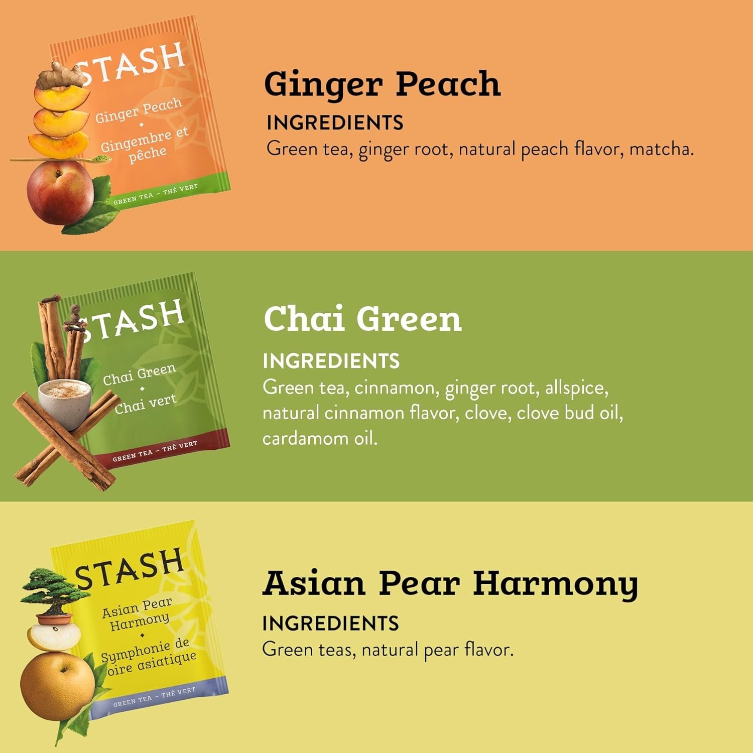 Green Tea Variety Pack 6 Flavors Caffeinated 108 Tea Bags Choice