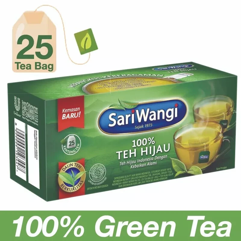 1 Box Sariwangi Teh Hijau Indonesia 100% Green Tea Contains 25 Tea Bag