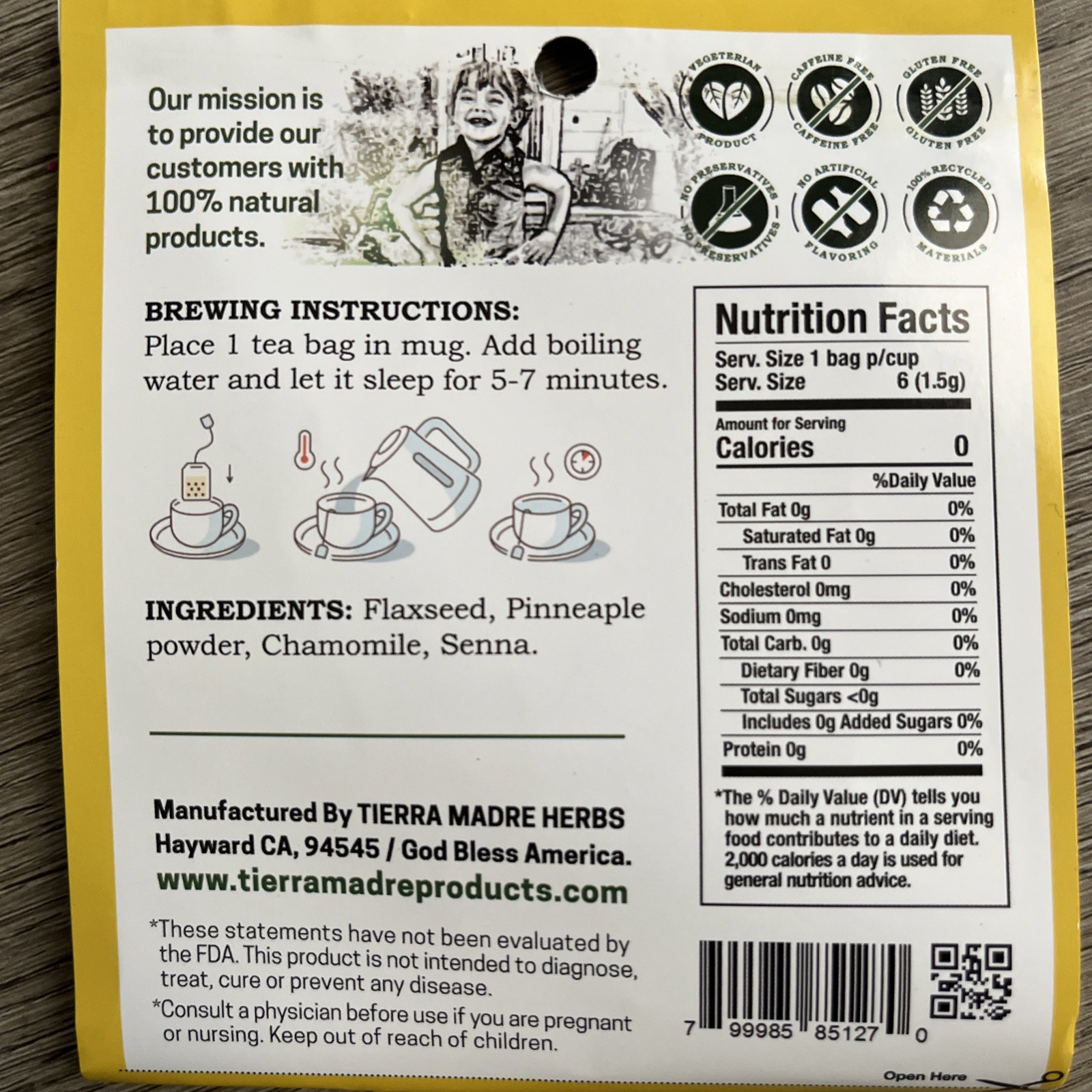 Tierra Madre Linaza + Pineapple 6 Pack Of. 6 Tea Bag