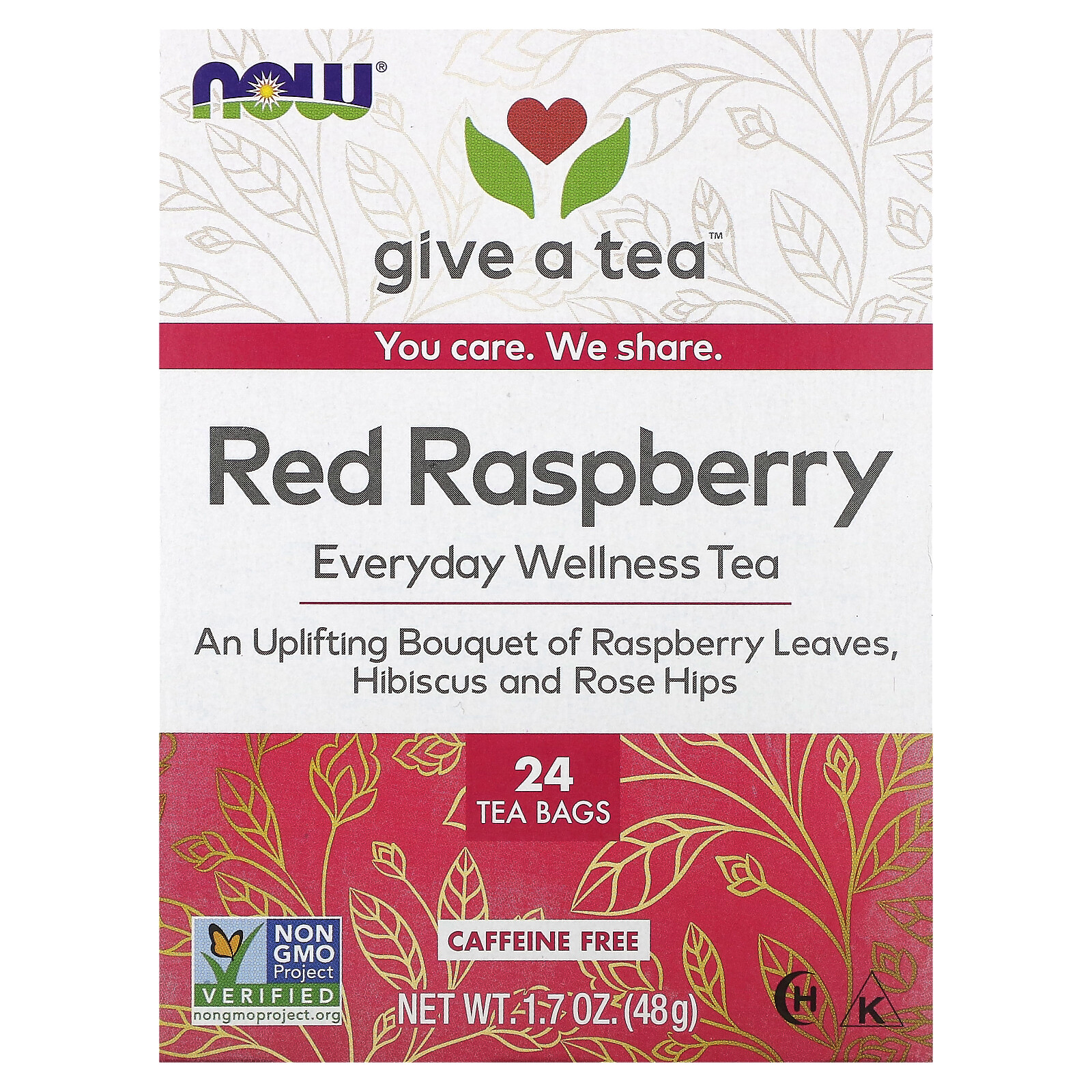 Everyday Wellness Tea, Red Raspberry, Caffeine-Free, 24 Tea Bags, 1.7 oz (48 g)