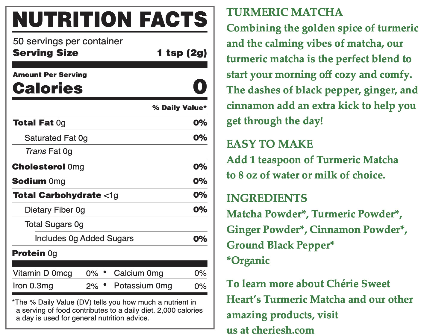 Cherie Sweet Heart Organic Turmeric Matcha Green Tea 3.5 oz 50 servings