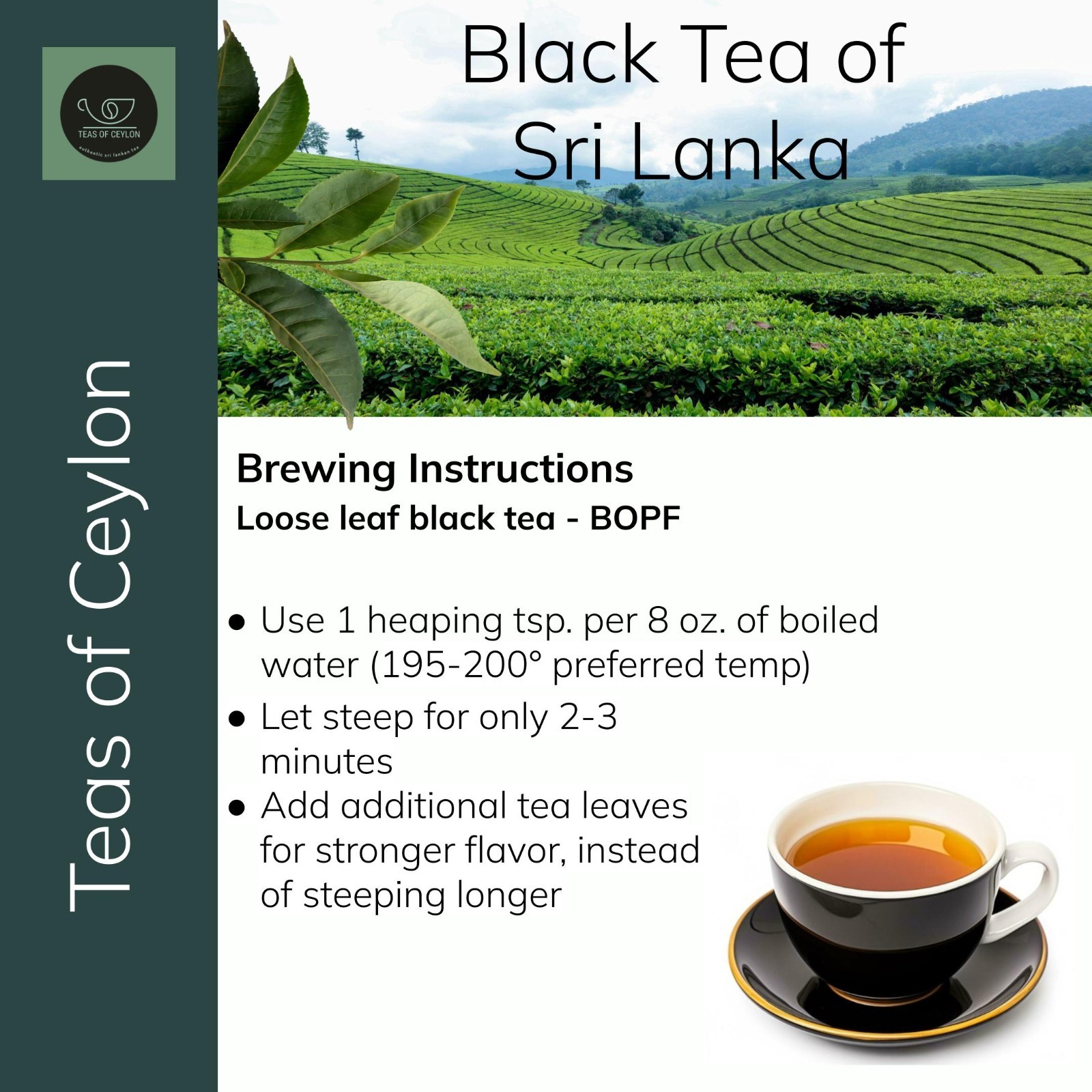 Ceylon Black Tea: Loose Leaf, 3oz (20+ cups), Original BOPF Grade