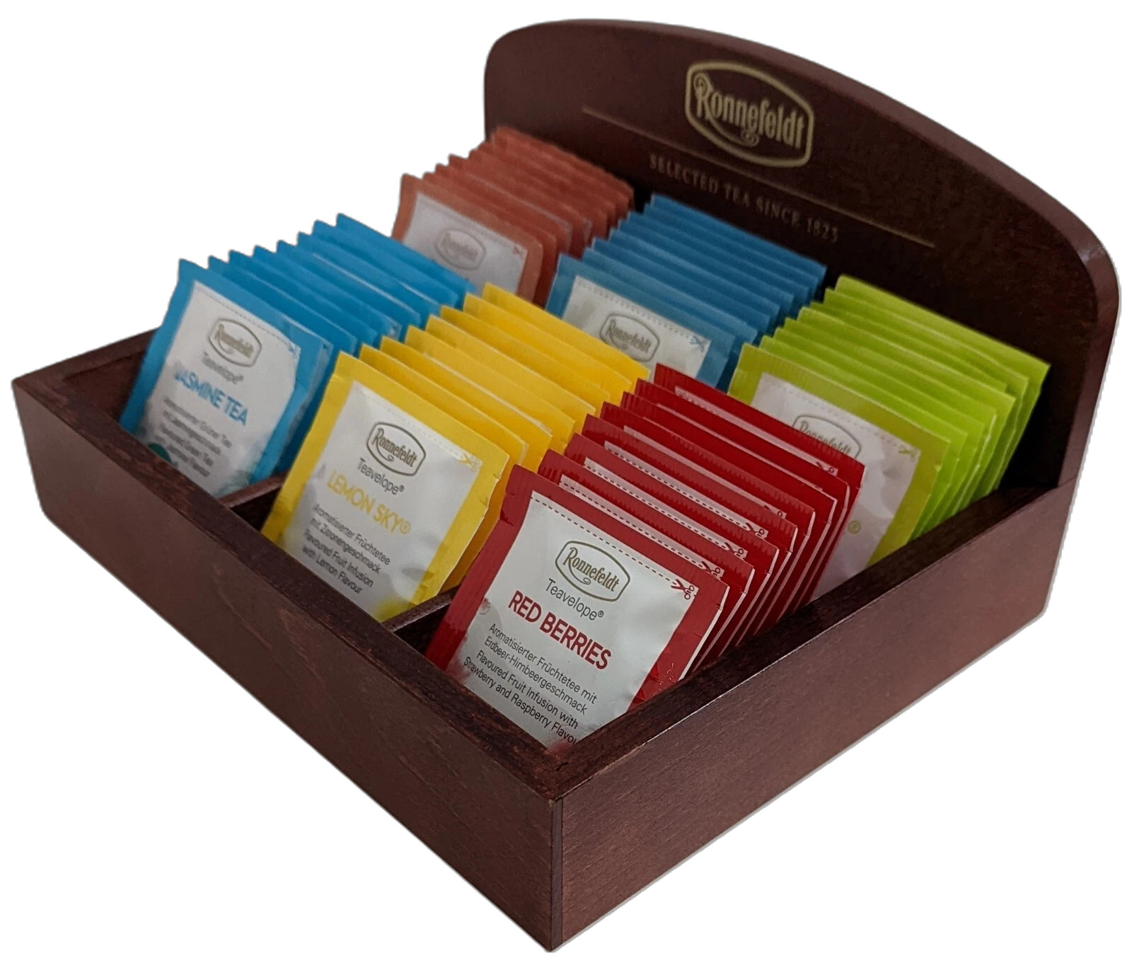 Ronnefeldt – Mahogany Wood Tea Display / with Selection of 50 Teavelopes