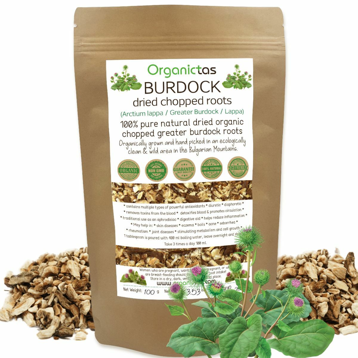 Burdock Root Tea Organic Dried Cut Loose for Detox Tea Infusion Health Benefits