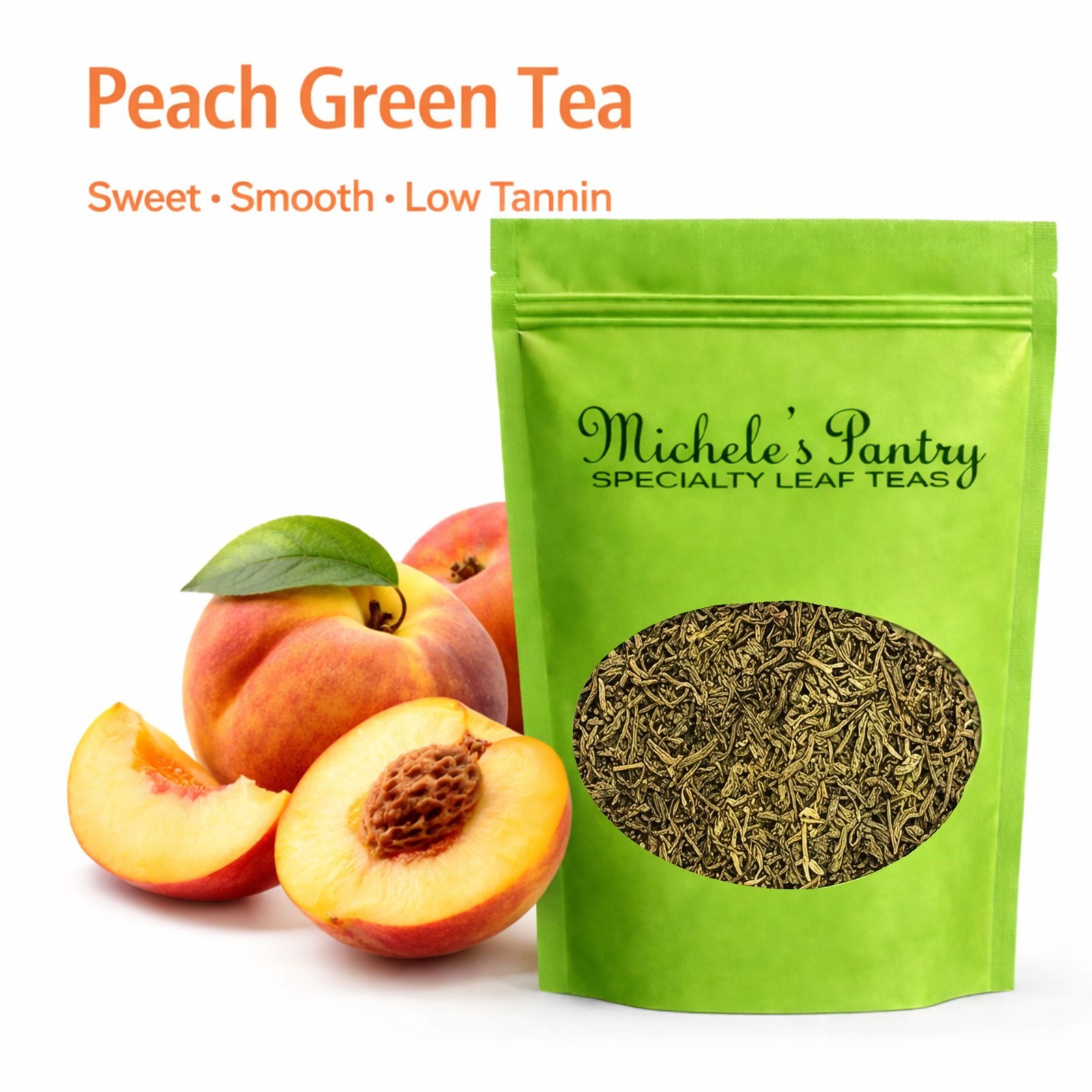 Michele’s Pantry Peach Bulk Green Tea-16 oz. Loose Leaf Tea