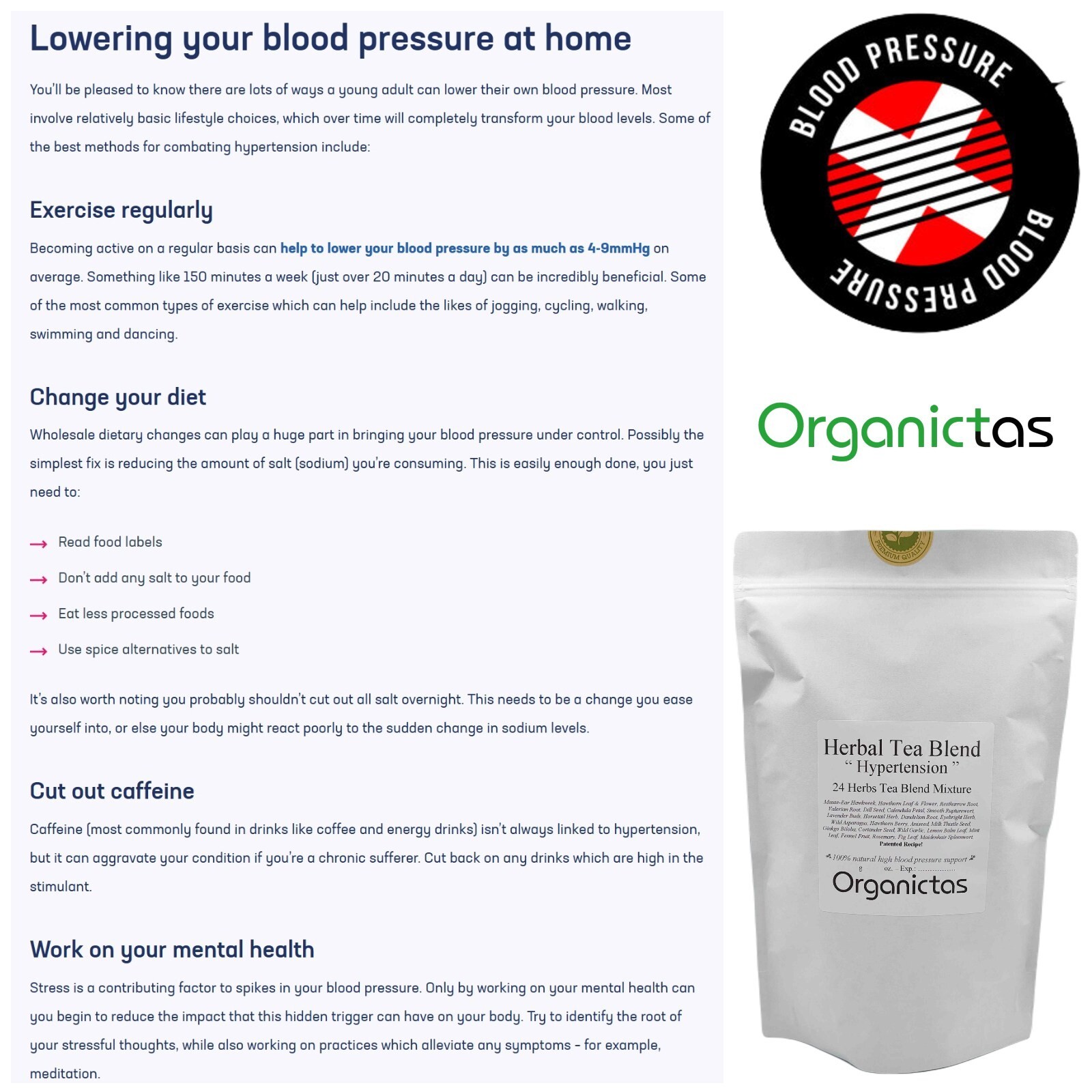 Organic Tea for High Blood Pressure – 24 Herbs Blend to lower BP naturally 100g
