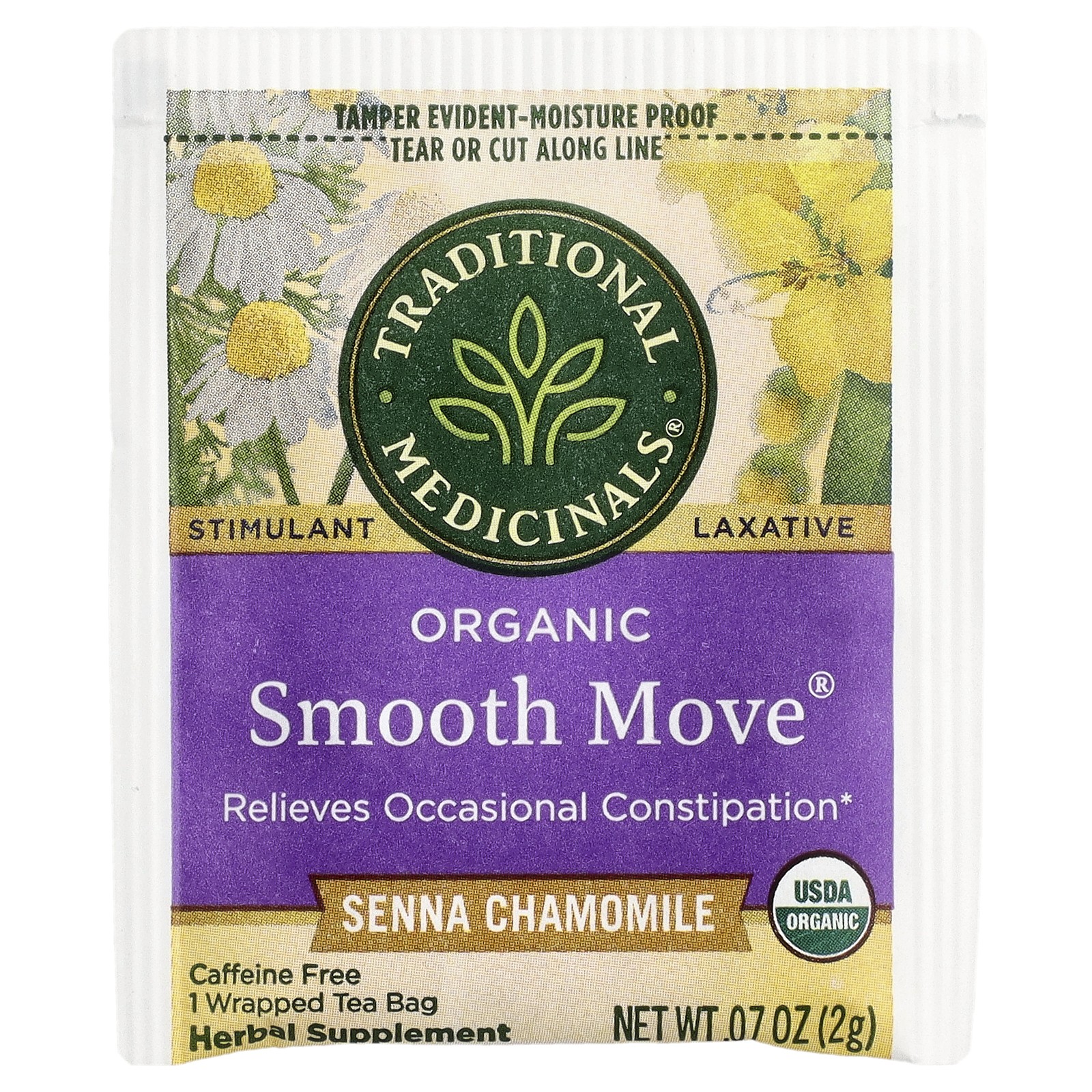Organic Smooth Move, Senna Chamomile, Caffeine Free, 16 Wrapped Tea Bags, 1.13