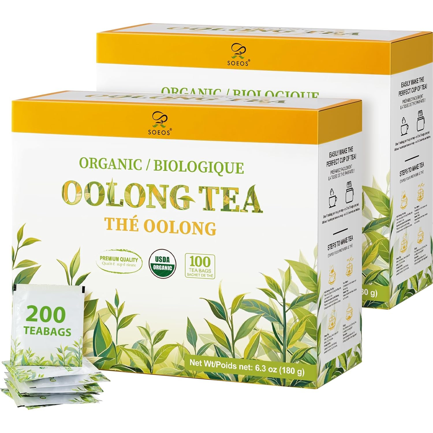 Organic Green Tea, 6.3 Oz (180G), 100 Tea Bags, Refreshing and Fragrant, Sustain