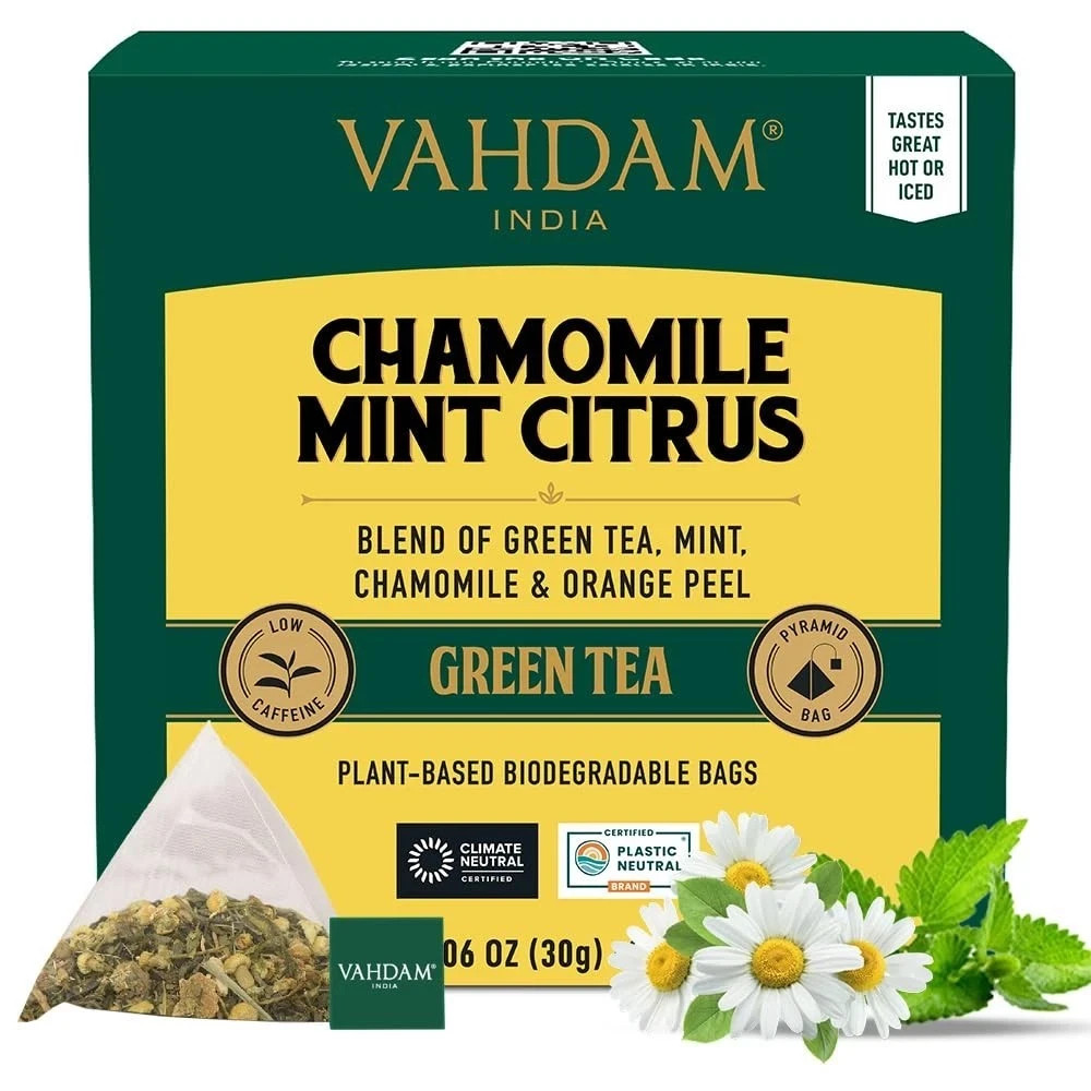 VAHDAM Chamomile Mint Citrus Green Tea | 15 Tea Bags free shipping world wide