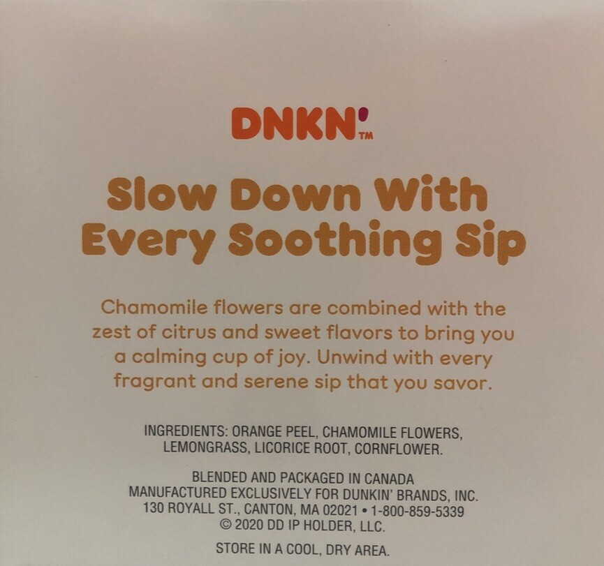 Dunkin Donuts Chamomile Fields Herbal Infusion Tea With 15 tea bags 1.6OZ