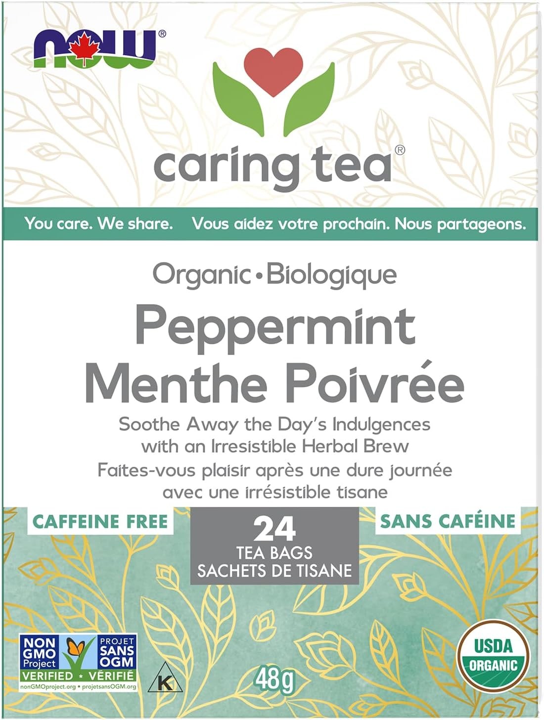 NOW Organic Peppermint Tea 24 Tea Bags – Organic and Non-GMO