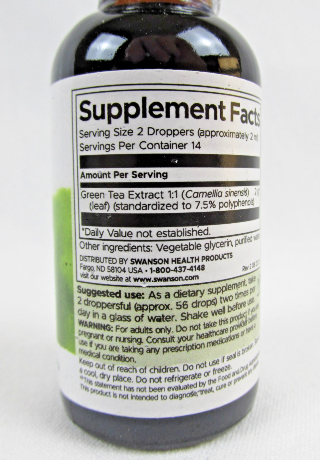 Swanson Green Tea Liquid Extract (Alcohol and Sugar-Free) 1 fl. oz Liquid