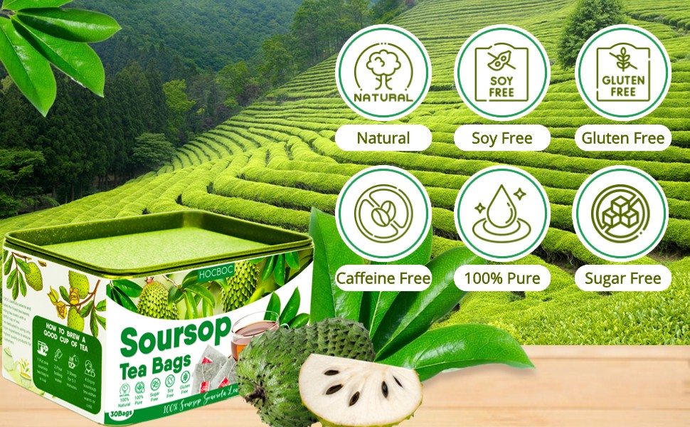 30 Pure Soursop Leaves Tea Bags, Natural Soursop Graviola Leaves Teabag,