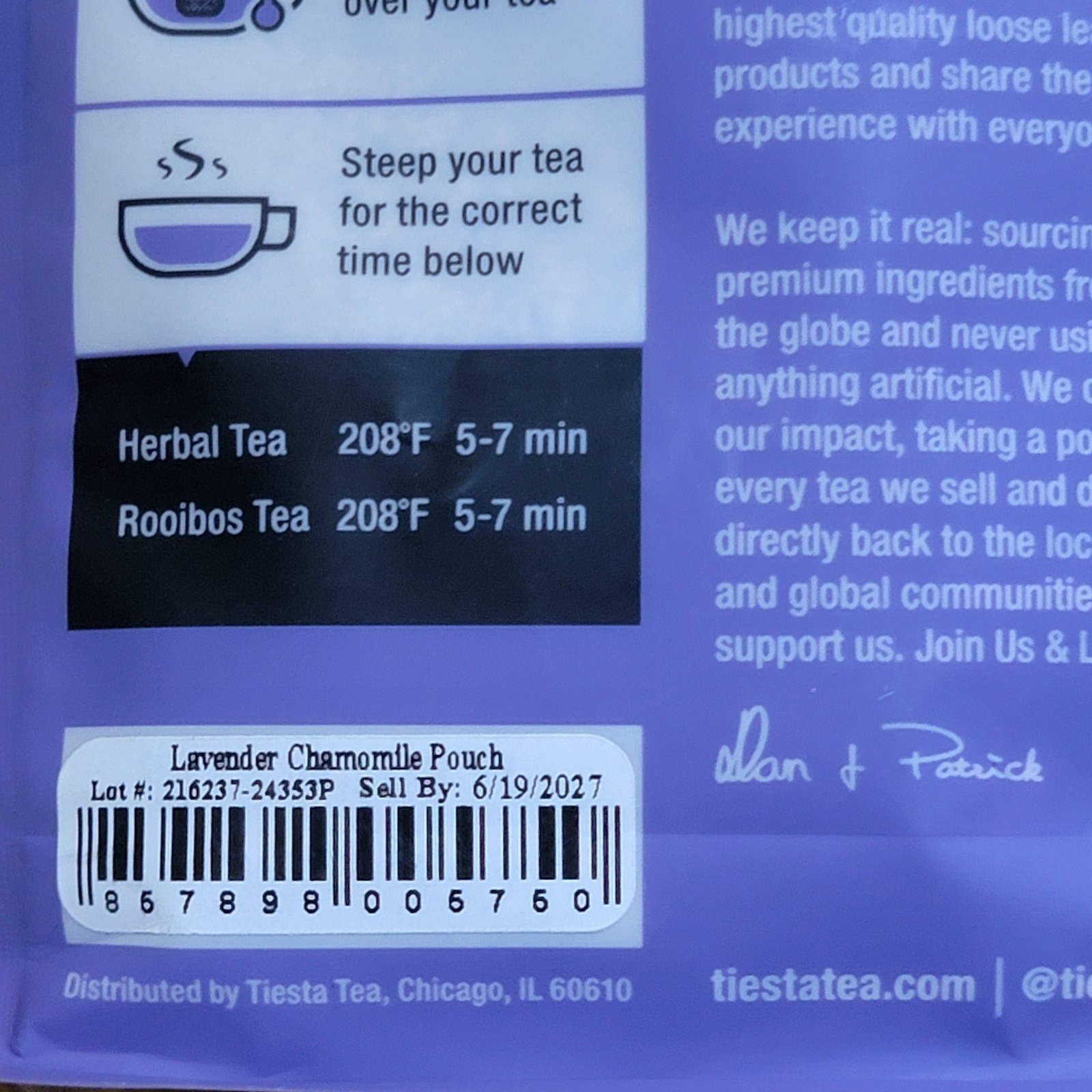 Tiesta Tea Lavender Chamomile Herbal Tea 0.9oz Relaxer 6 Pack Caffeine Free New