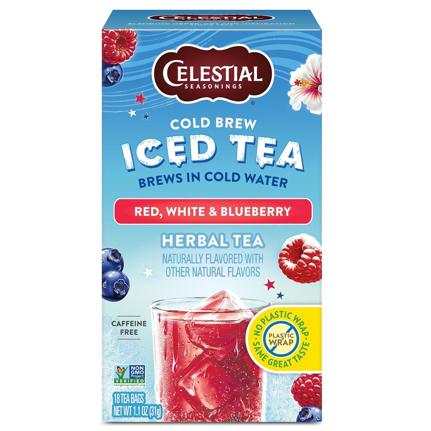 Refreshing Cold Brew Hibiscus Tea Bags – 18 Count Red, White & Blueberry Flavor