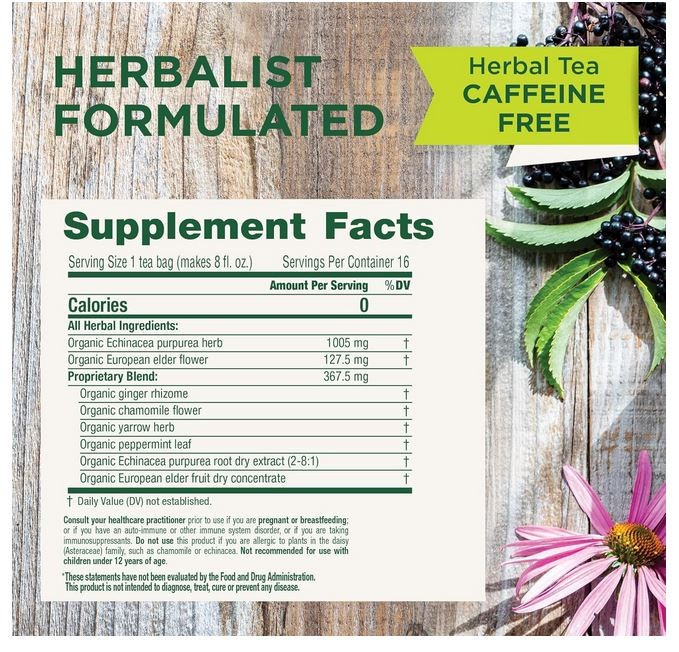 Traditional Medicinals Tea, Organic Echinacea Plus Elderberry, Boosts 16 Tea Bag