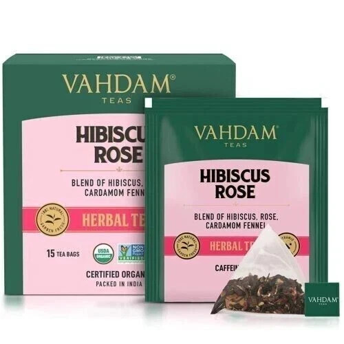 VAHDAM, Hibiscus Rose Herbal Tea- 15 Tea Bags, 30g Free Shipping World Wide