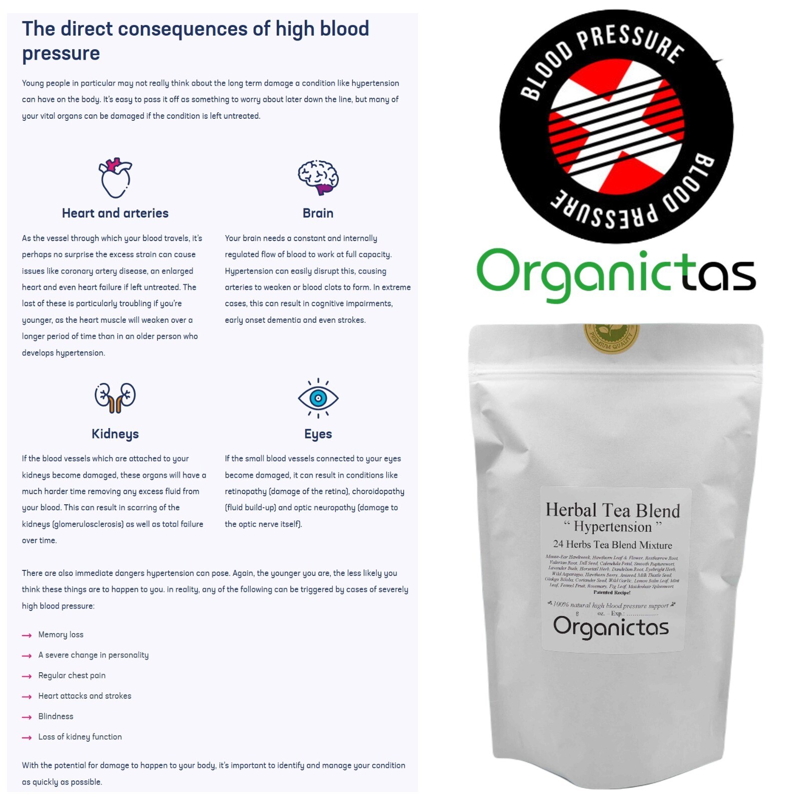 Organic Tea for High Blood Pressure – 24 Herbs Blend to lower BP naturally 100g