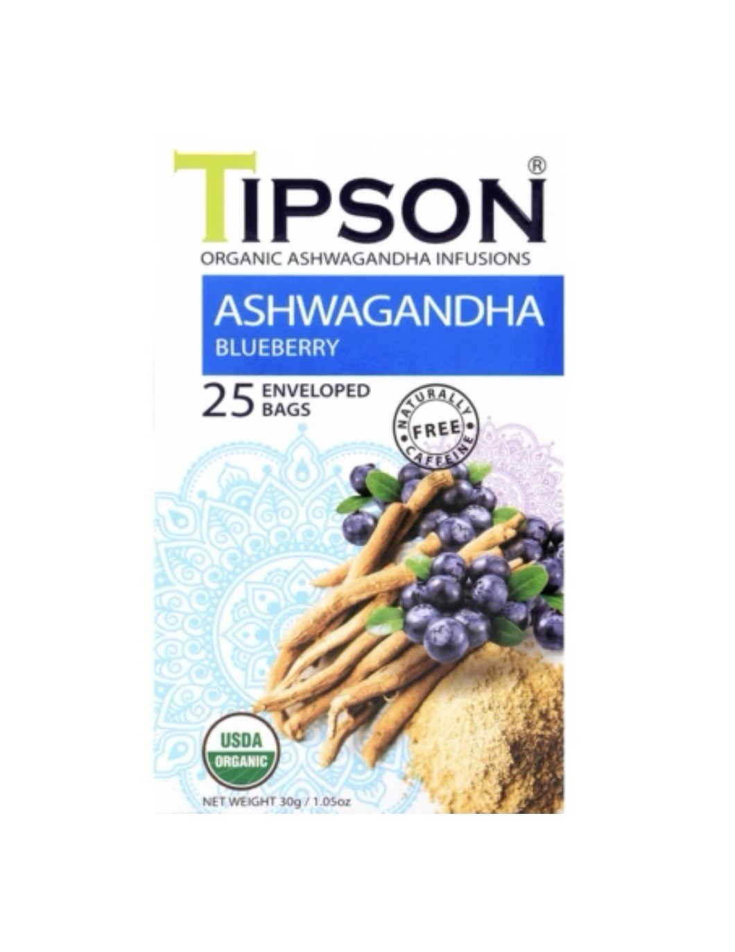 Tipson Ceylon Organic Ashwagandha Infusions with Blueberry 25 Enveloped Tea Bags