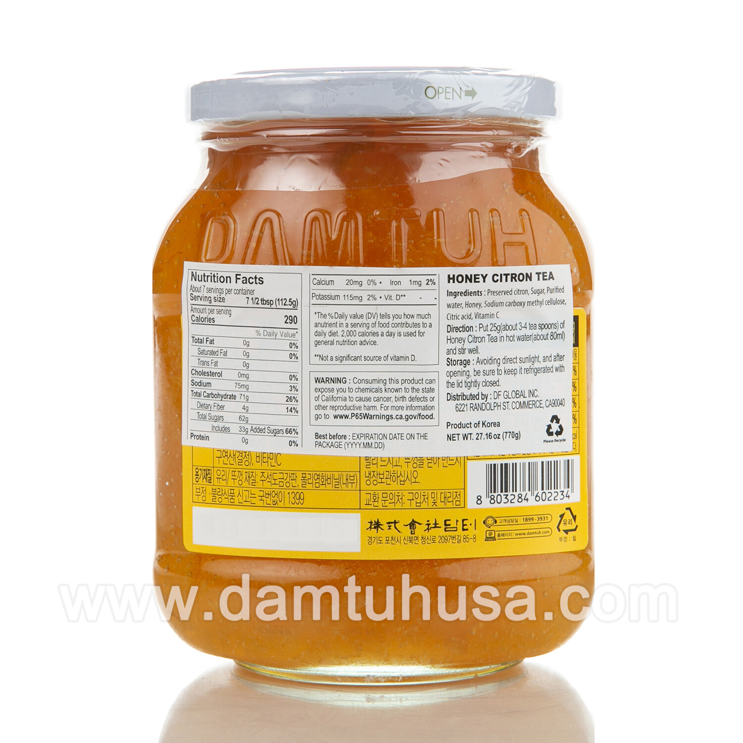DAMTUH Honey Korean Citron Marmalade Tea 1.7lbs x 1 Bottle, Herbal Tea
