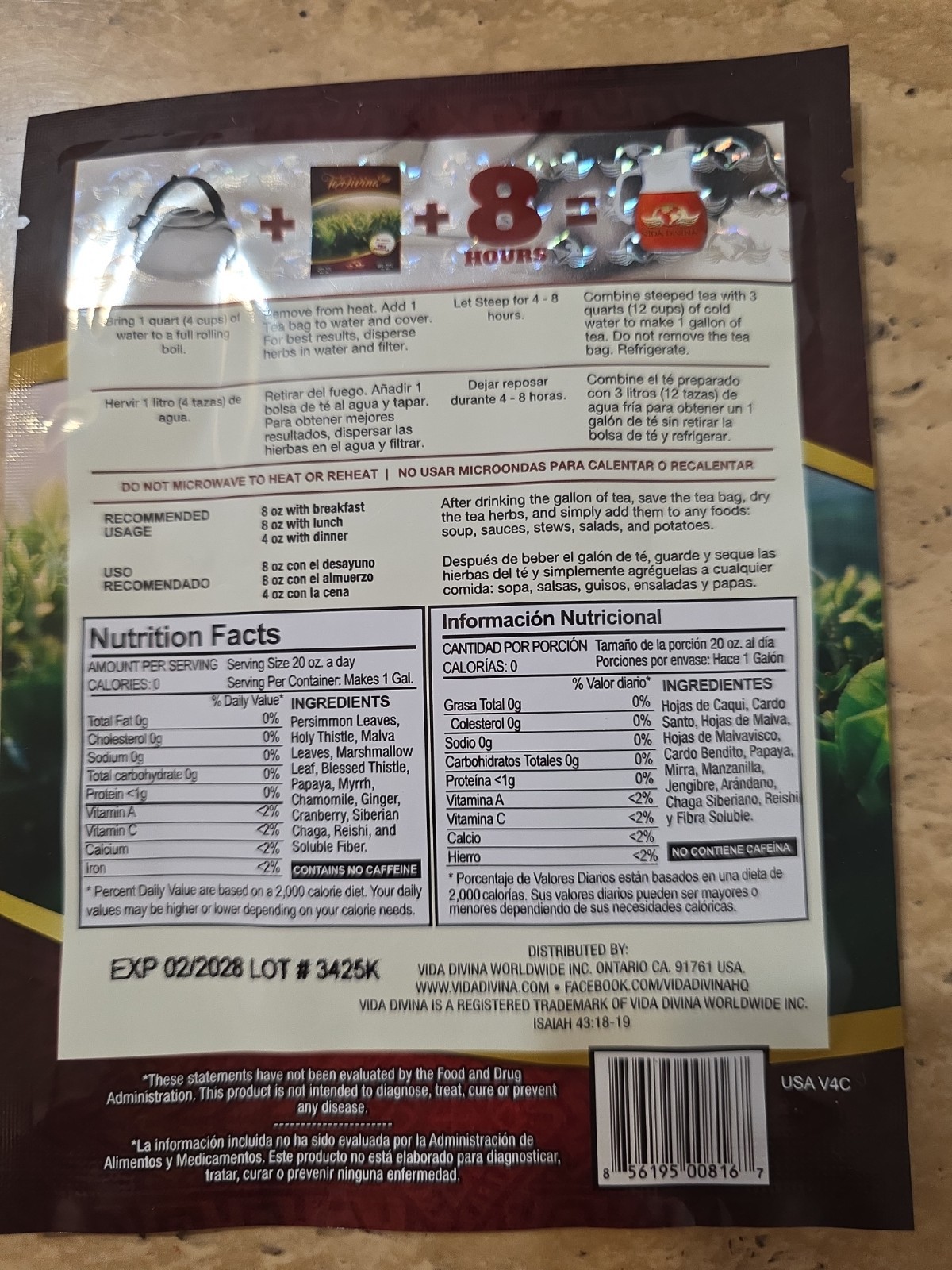 TeDivina Dr. Ramos’ Original Tea Formula Herbal Caffeine Free Tea Bags 6 Pack