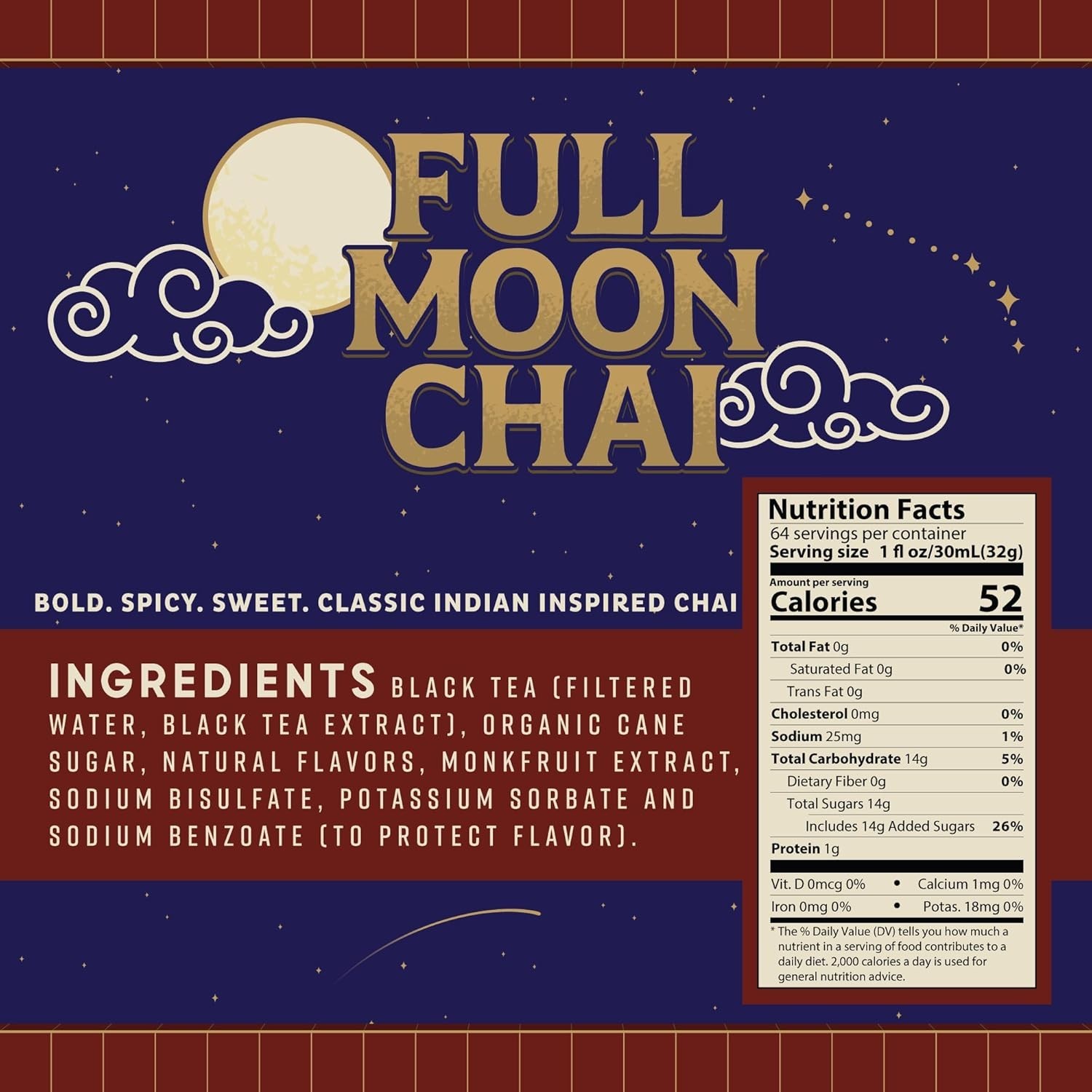 Maya Chai Tea Concentrate, Full Moon, Organic Cane Sugar, 64 Ounce with Pump