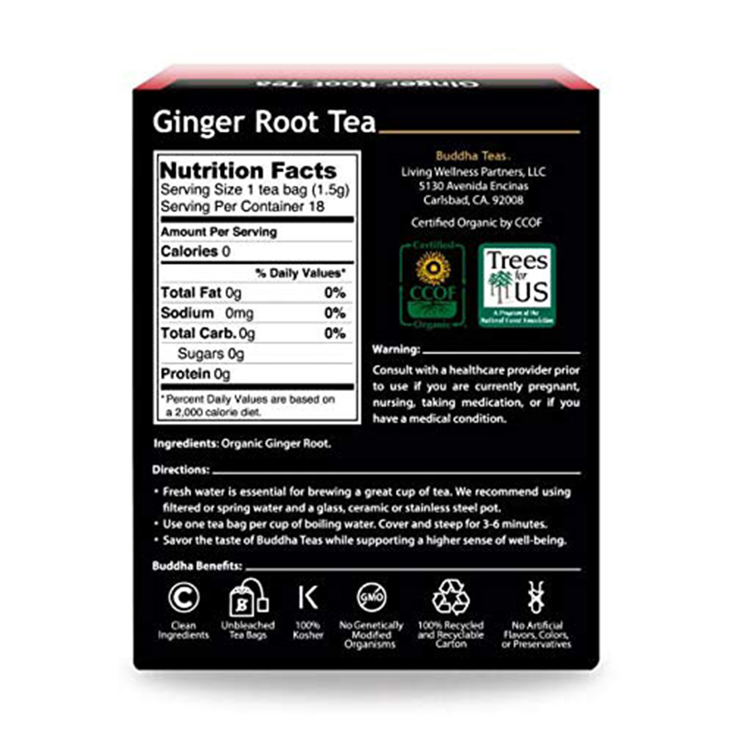 Buddha Teas Ginger Root Tea, 18 Tea Bags