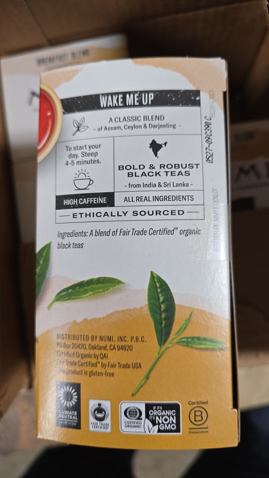 NUMI Organic Breakfast Blend Black Tea 18 Bags High Caffeine Non-GMO (PACK OF 2)