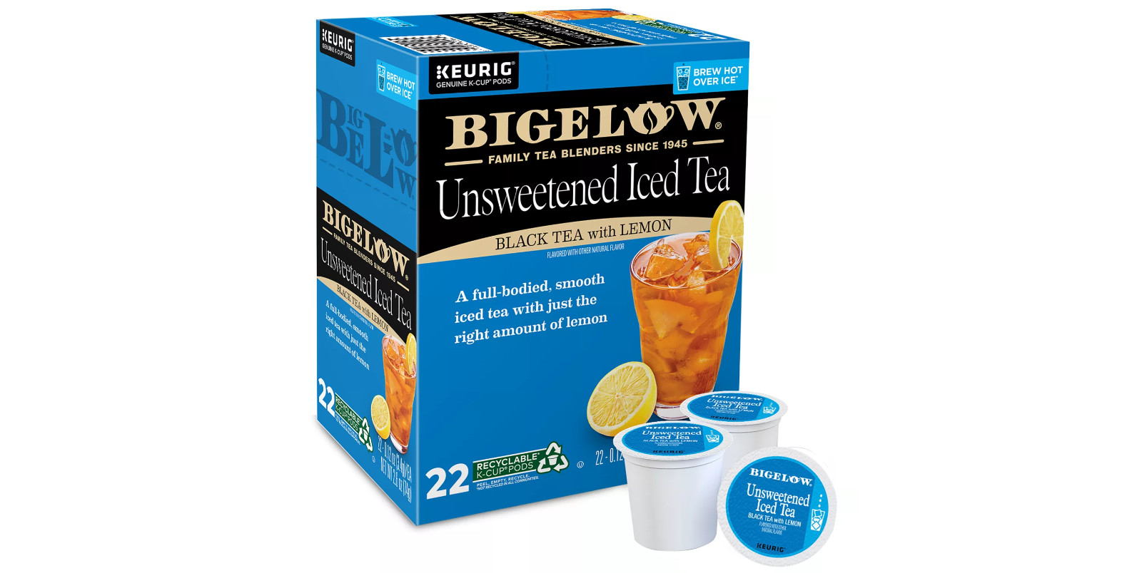 Bigelow Black Tea with Lemon Unsweetened Iced Tea 22 to 132 K cups Pick Any Size