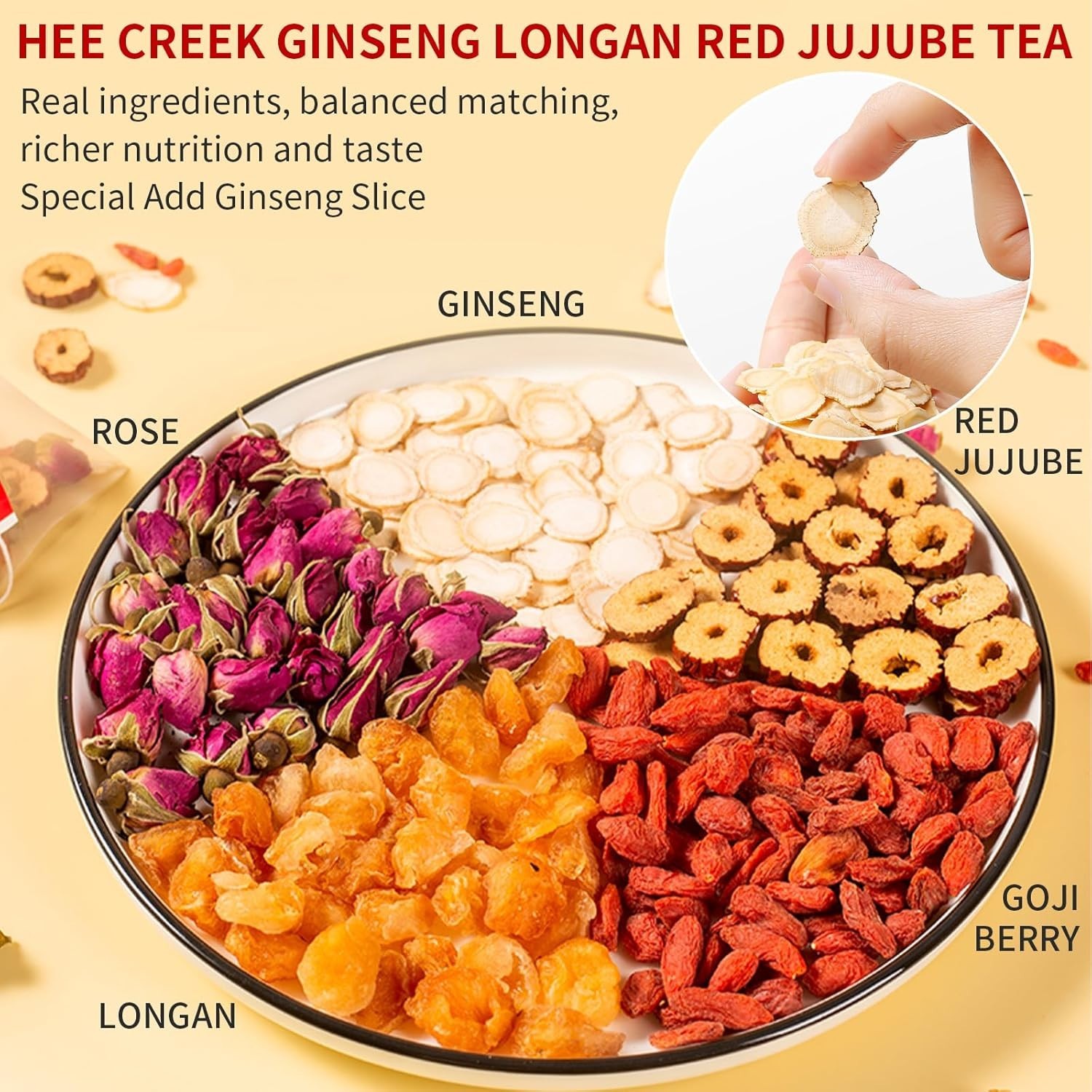 Hee Creek Ginseng Longan Red Date Tea 10.58oz / 20 Count Wolfberry Jujube Ros…