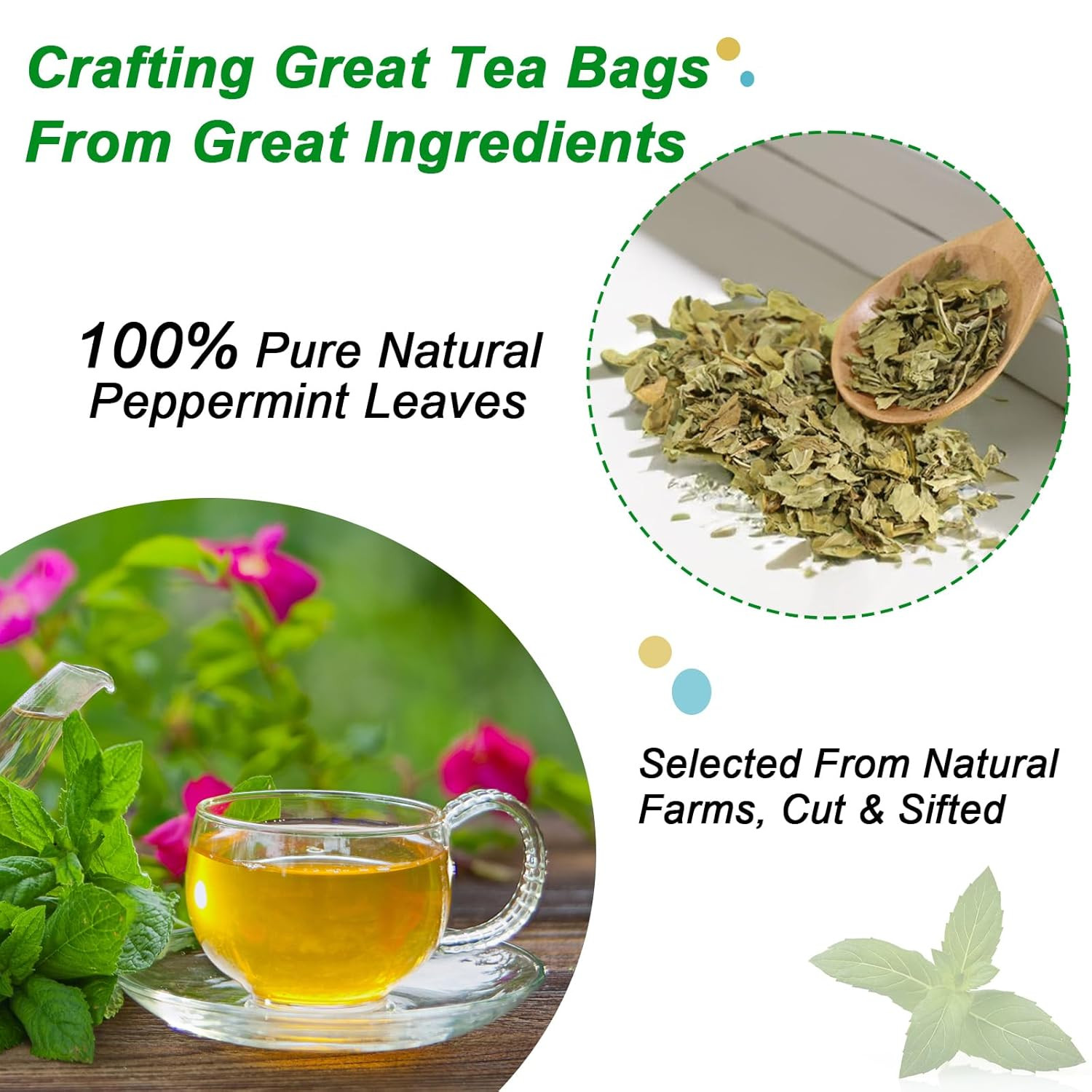 – Peppermint Tea Bags, 50 Teabags – Premium Peppermint Leaves – Refreshing & Min