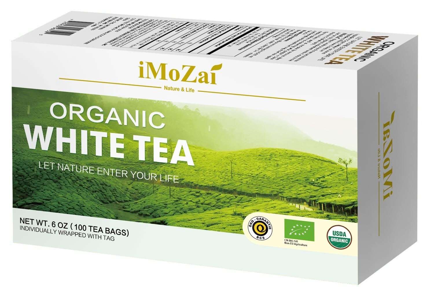 USDA Certified Organic White Tea Bags – 15-20mg Caffeine, Individually Wrapped