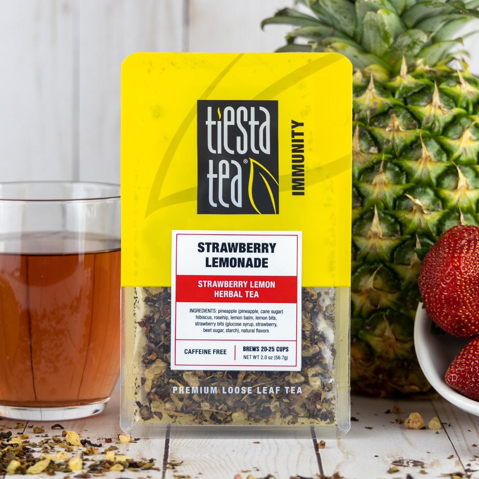 Premium Strawberry Lemon Herbal Tea Loose Leaf 25 Cups Reusable Pouch