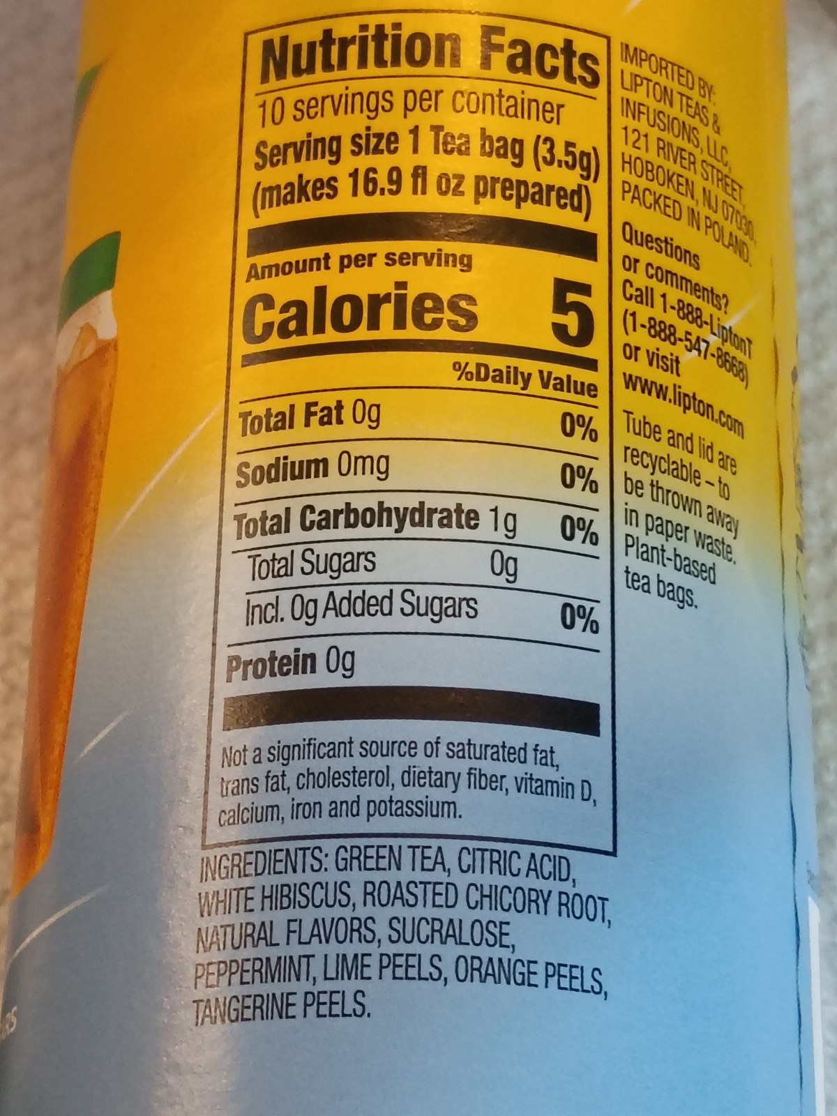 3 Lipton ICE TEA INFUSE Green Tea CITRUS 10 pyramid tea bag per can