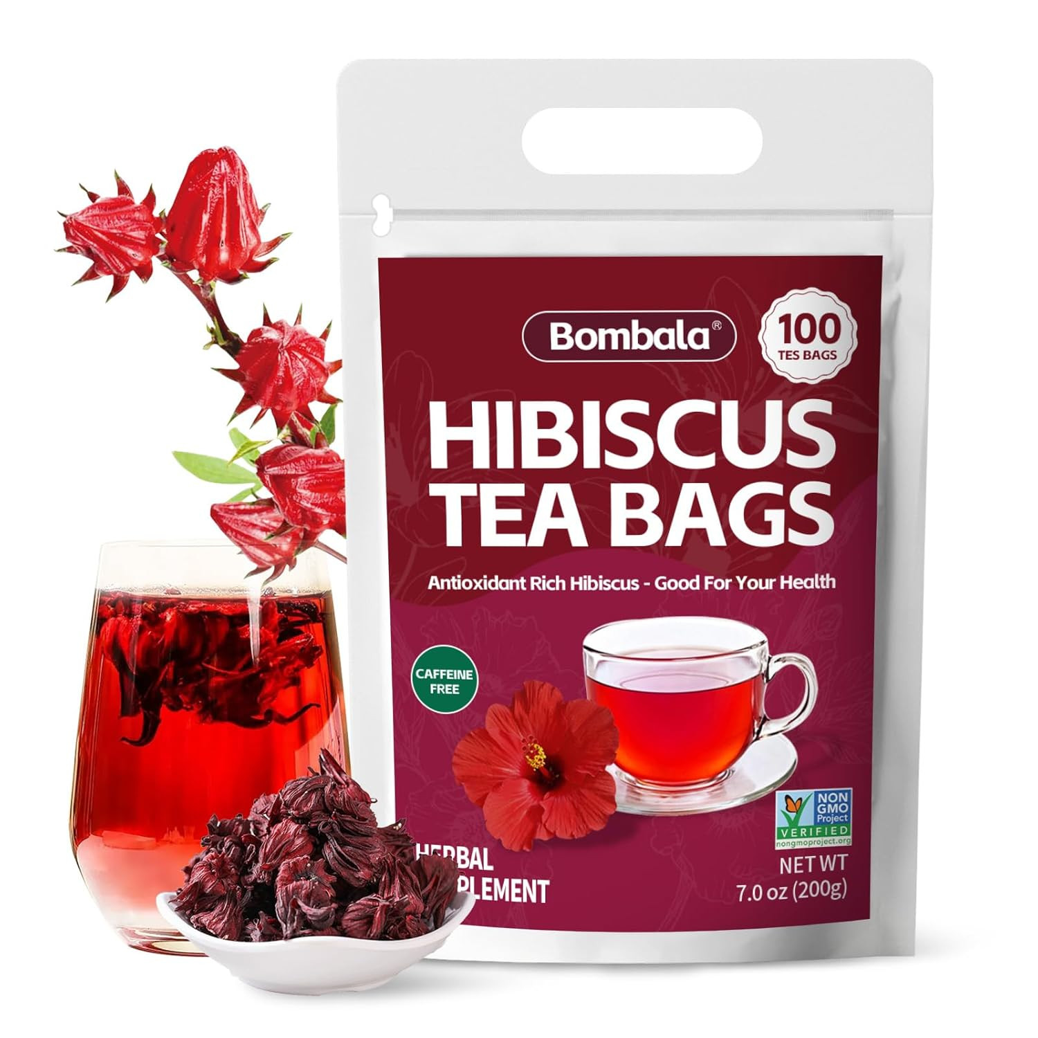 Premium Hibiscus Tea Organic 100% Pure Dried Hibiscus Flower Support Heart Healt