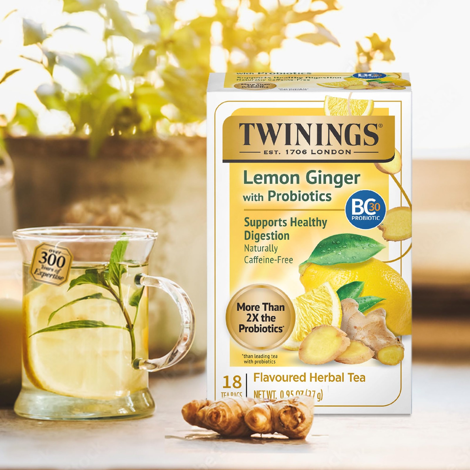 Twinings Herbal Tea 18 Count Probiotic Stomach Soothing Blend Caffeine Free