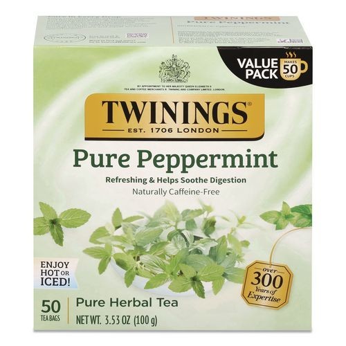 TWININGS Tea Bags, Pure Peppermint, 0.07 oz Tea Bag, 50/Box