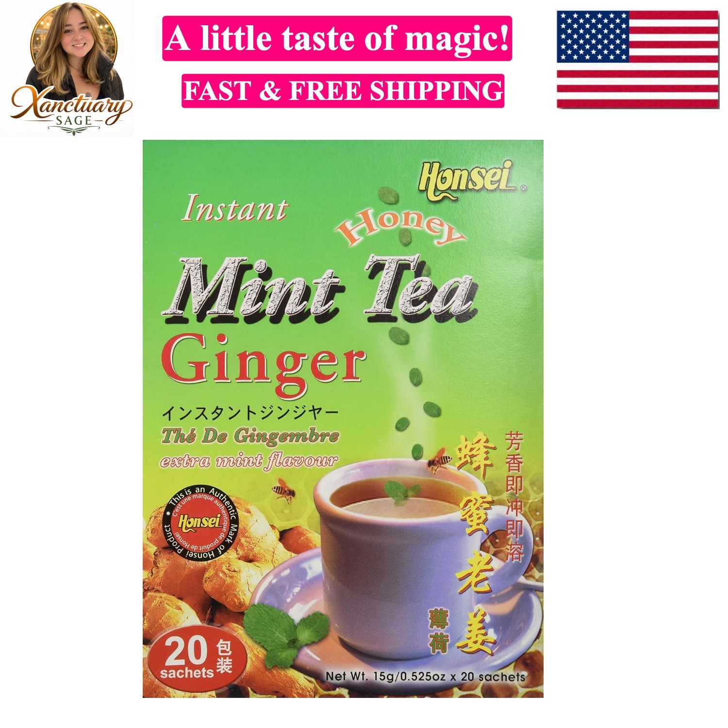 Instant MINT Ginger Honey Tea 20 Sachets 15 G/0.525oz – Product of Singapore